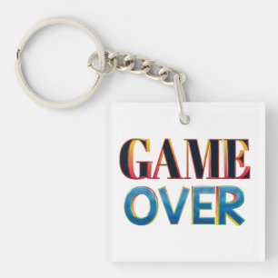 colourful 3D letters on a white square background Key Ring