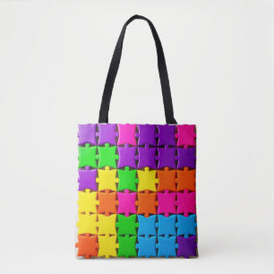Colourful 3d Puzzle Pieces Arranged Tote Bag