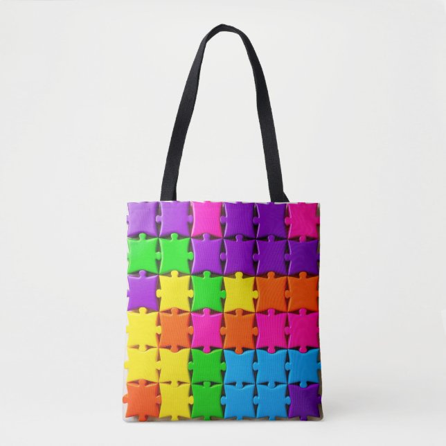 Colourful 3d Puzzle Pieces Arranged Tote Bag (Front)