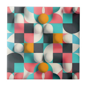Colourful 3D Spheres and Geometric Grid Pattern Ceramic Tile