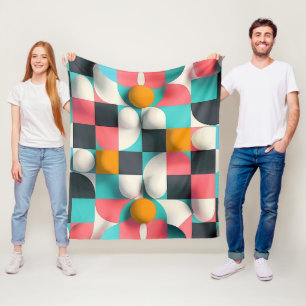 Colourful 3D Spheres and Geometric Grid Pattern Fleece Blanket