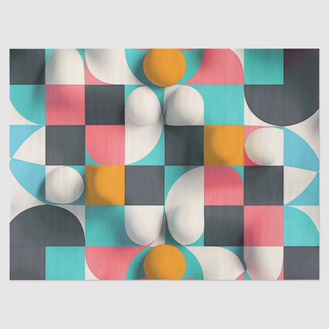 Colourful 3D Spheres and Geometric Grid Pattern Tissue Paper (Front)