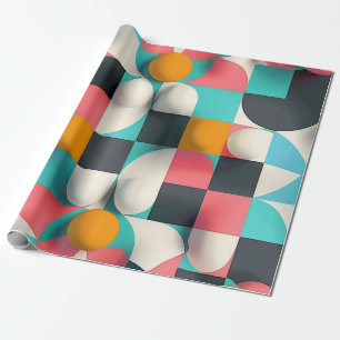 Colourful 3D Spheres and Geometric Grid Pattern Wrapping Paper
