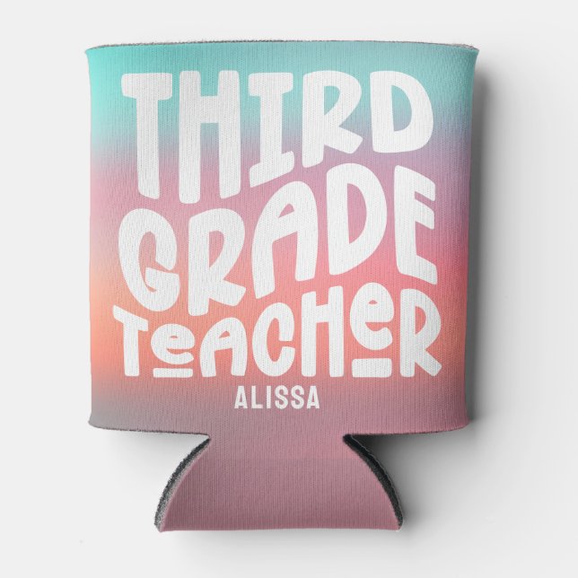 Colourful 3rd Grade Teacher Custom Can Cooler (Front)
