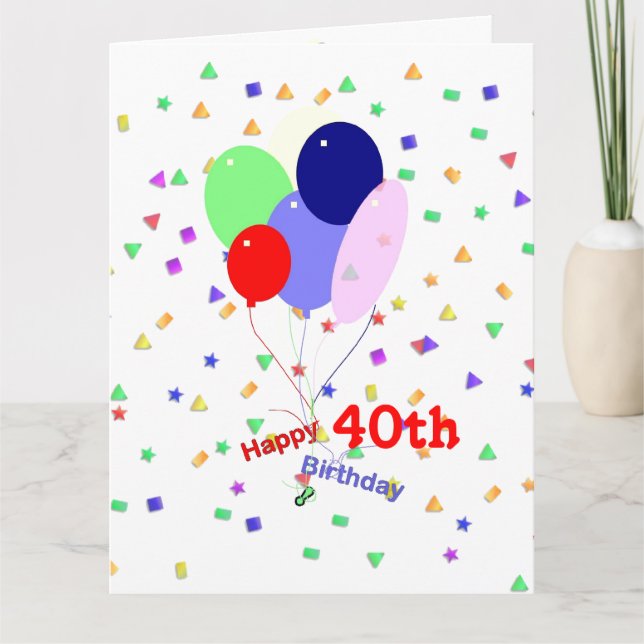 Colourful 40th Birthday Balloons Card (Front)