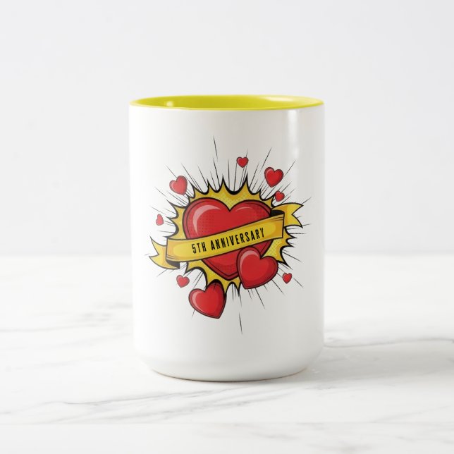 Colourful 5th Year Anniversary Two-Tone Coffee Mug (Center)