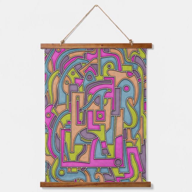 Colourful 60s Mod Geometric Abstract Hanging Tapestry (Front)