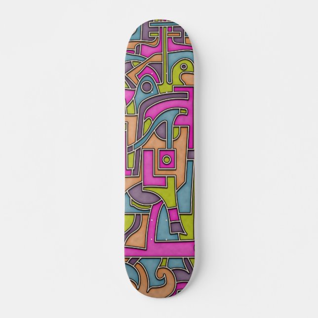 Colourful 60s Mod Geometric Abstract Skateboard (Front)
