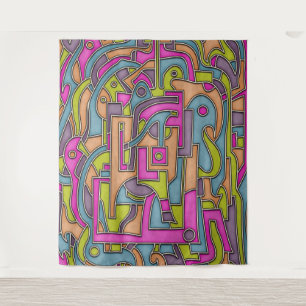 Colourful 60s Mod Geometric Abstract Tapestry