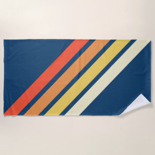 Colourful 70s 80s Retro Striped Stripes Beach Towel