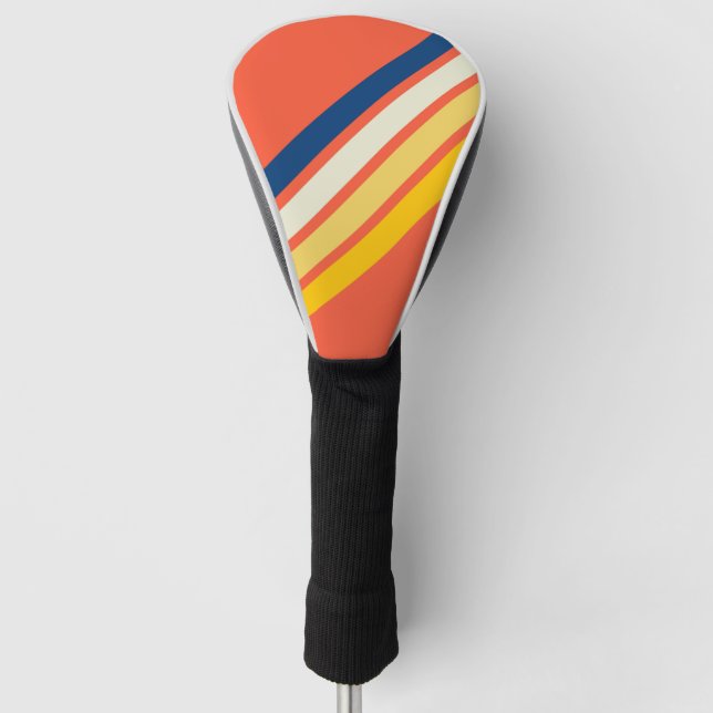 Colourful 70s 80s Retro Striped Stripes Golf Head Cover (Front)