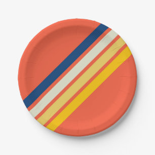 Colourful 70s 80s Retro Striped Stripes Paper Plate