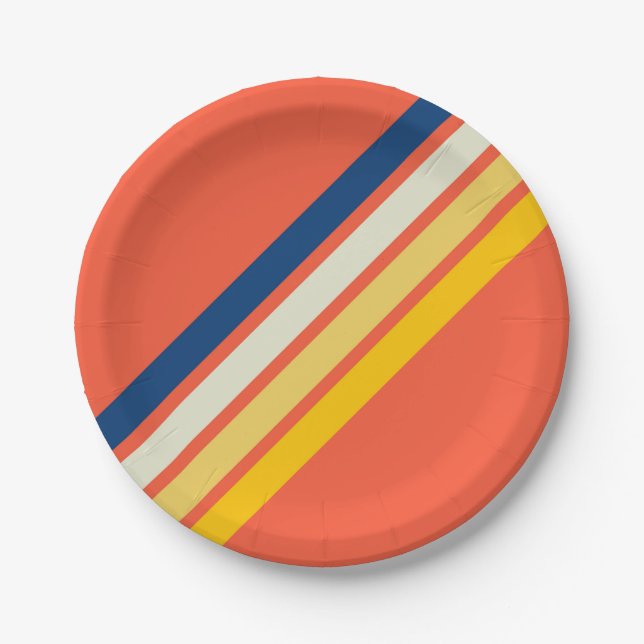 Colourful 70s 80s Retro Striped Stripes Paper Plate (Front)