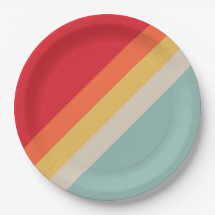 Colourful 70s 80s Retro Striped Stripes Paper Plate