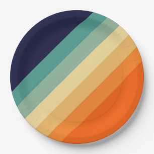 Colourful 70s 80s Retro Striped Stripes Paper Plate