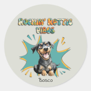 Colourful 70's Retro Funny Dog Breed Personalised Classic Round Sticker