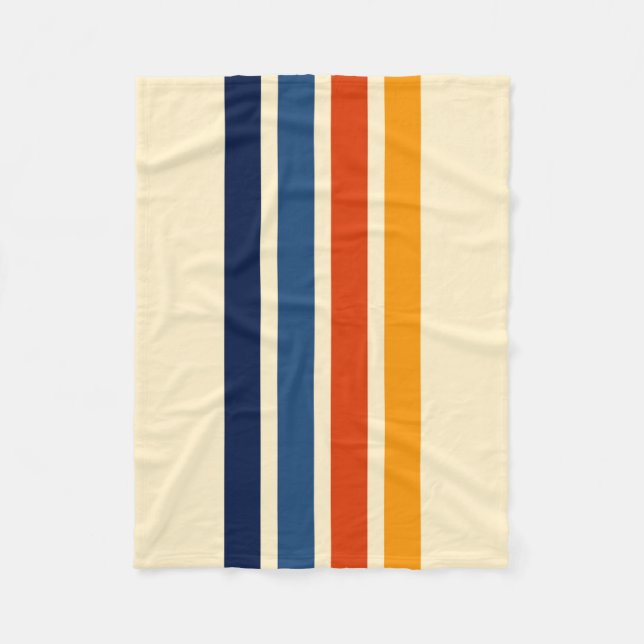 Colourful 70s Retro Striped Stripes Fleece Blanket (Front)