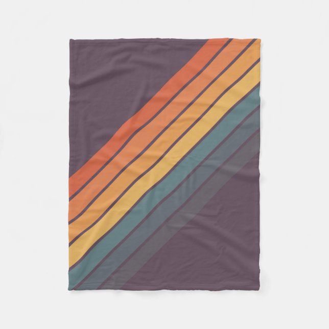 Colourful 70s Retro Striped Stripes Fleece Blanket (Front)