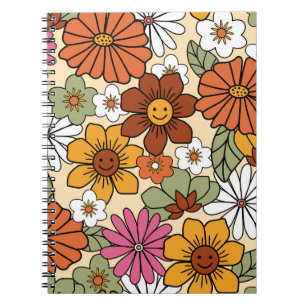 Colourful 70s style retro floral pattern. Vintage  Notebook