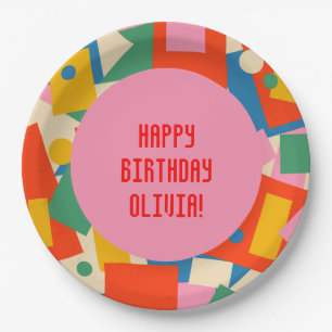 Colourful 80s Geometric Abstract Modern Framed Paper Plate