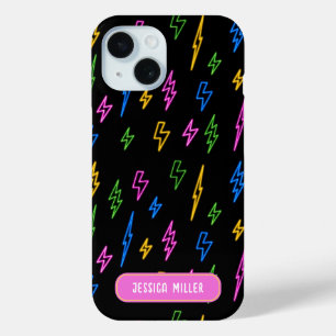 Colourful 80's Neon Lightning Pattern  iPhone 15 Case
