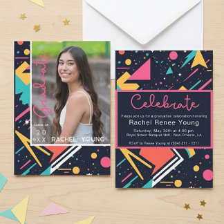 Colourful 80s Retro Bright Graduation Announcement