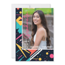 Colourful 80s Retro Bright Graduation Announcement