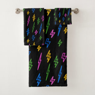 Colourful 80's Retro Neon Lightning Pattern  Bath Towel Set