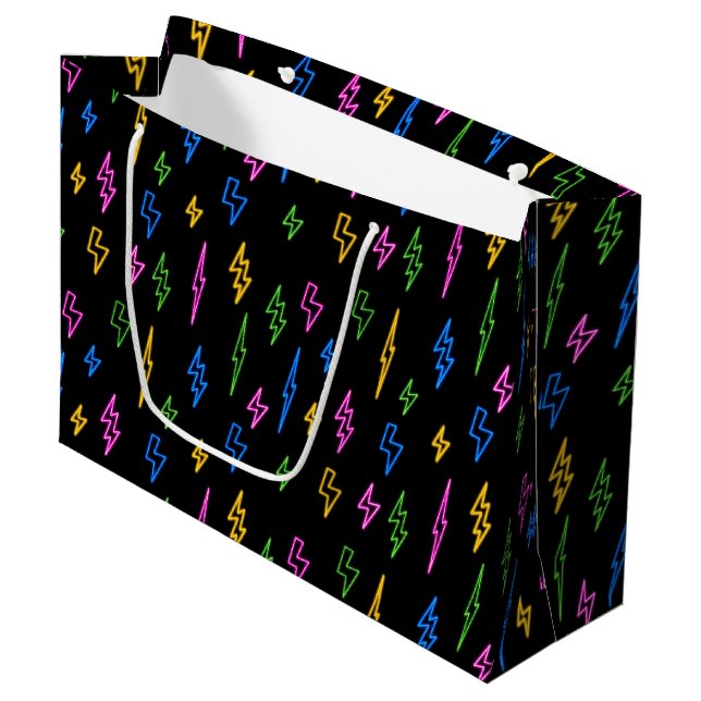 Colourful 80's Retro Neon Lightning Pattern  Large Gift Bag (Front Angled)
