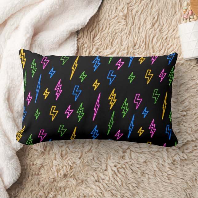 Colourful 80's Retro Neon Lightning Pattern  Lumbar Cushion (Blanket)