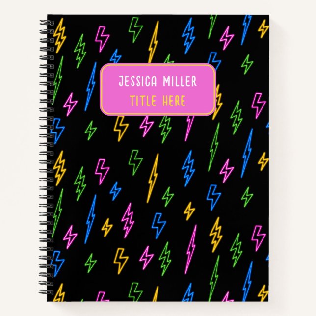 Colourful 80's Retro Neon Lightning Pattern  Notebook (Front)