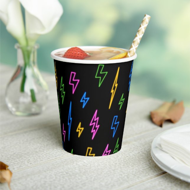 Colourful 80's Retro Neon Lightning Pattern  Paper Cups (Insitu)