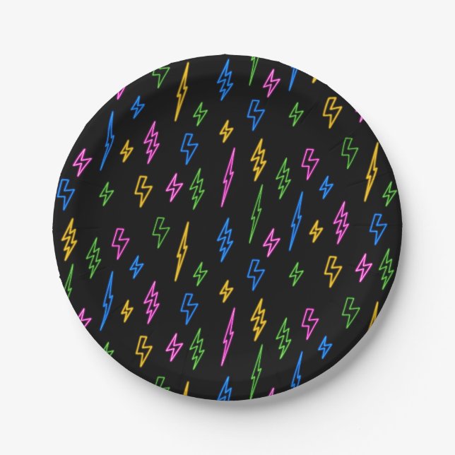 Colourful 80's Retro Neon Lightning Pattern  Paper Plate (Front)