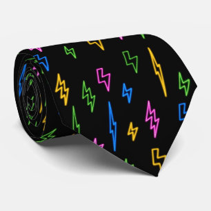 Colourful 80's Retro Neon Lightning Pattern Tie