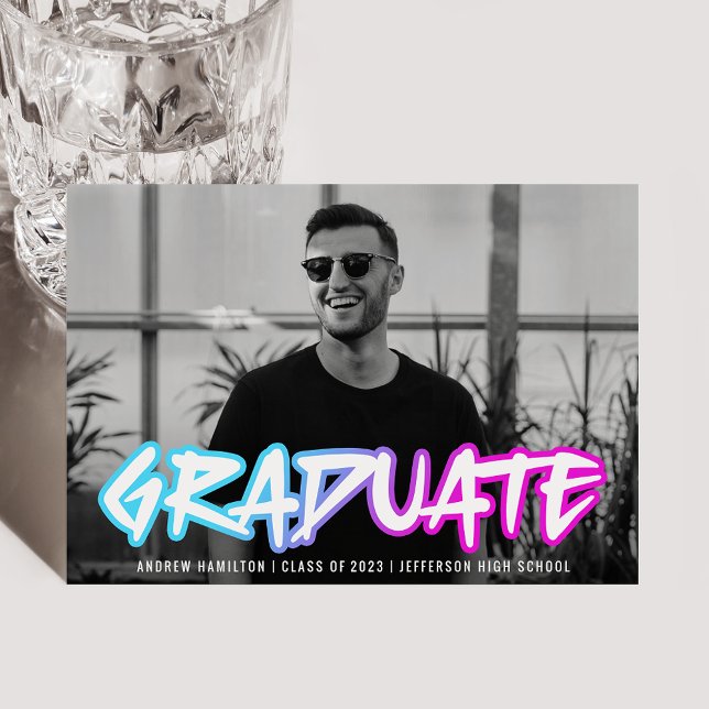 Colourful 90s Retro Typography Photo Graduation Announcement (Creator Uploaded)