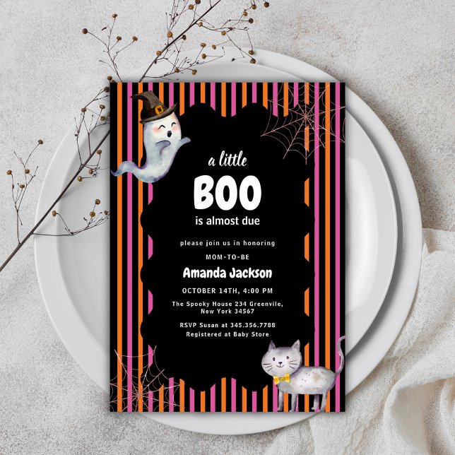 Colourful A Little Boo Ghost Cat Baby Shower  Invitation (Colorful A Little Boo Ghost Cat Baby Shower Invitation)