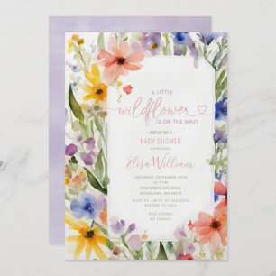 Colourful A Little Wildflower Baby Shower Greenery Invitation