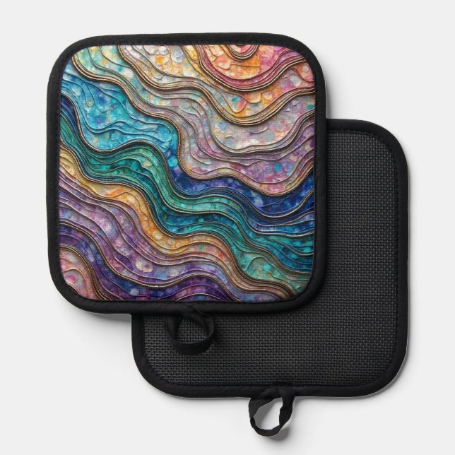 Colourful Abalone Rippled Waves Pot Holder (Front/Back)