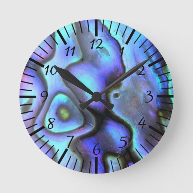 Colourful Abalone Seashell, Beautiful Nature Round Clock (Front)