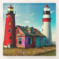 Colourful Abandoned Lighthouses on a Beach