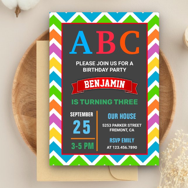Colourful ABC Kids Alphabet Birthday Party Invitation (Creator Uploaded)
