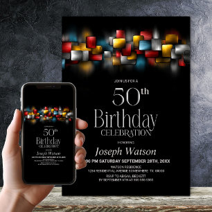 Colourful Abstract 50th Birthday Party Invitation