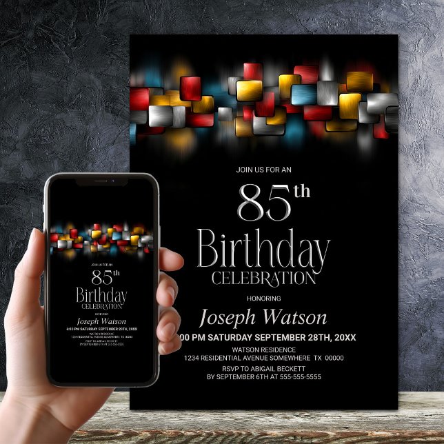 Colourful Abstract 85th Birthday Party Invitation (Creator Uploaded)