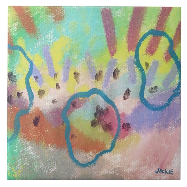 Colourful Abstract Acrylic Painting Ceramic Tile (Front)