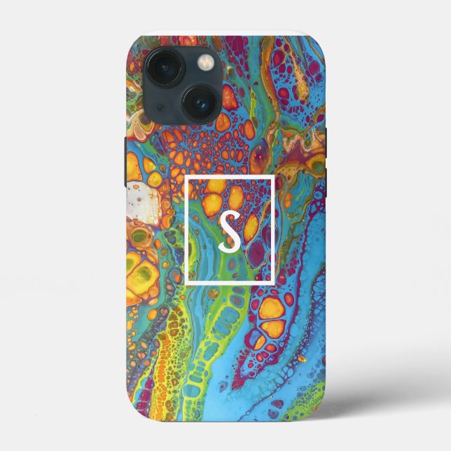 Colourful Abstract Acrylic Pour Monogram Case-Mate iPhone Case (Back)