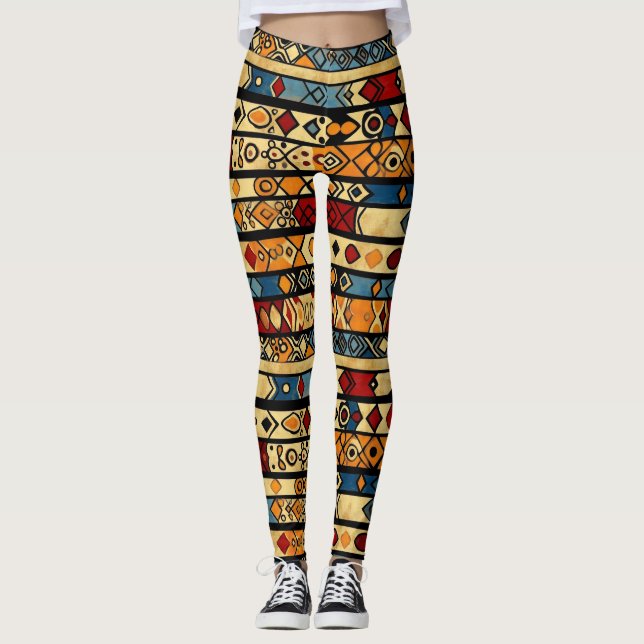 Colourful Abstract African Pattern Leggings (Front)
