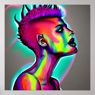 Colourful Abstract AI Art   Woman with Mohawk Poster
