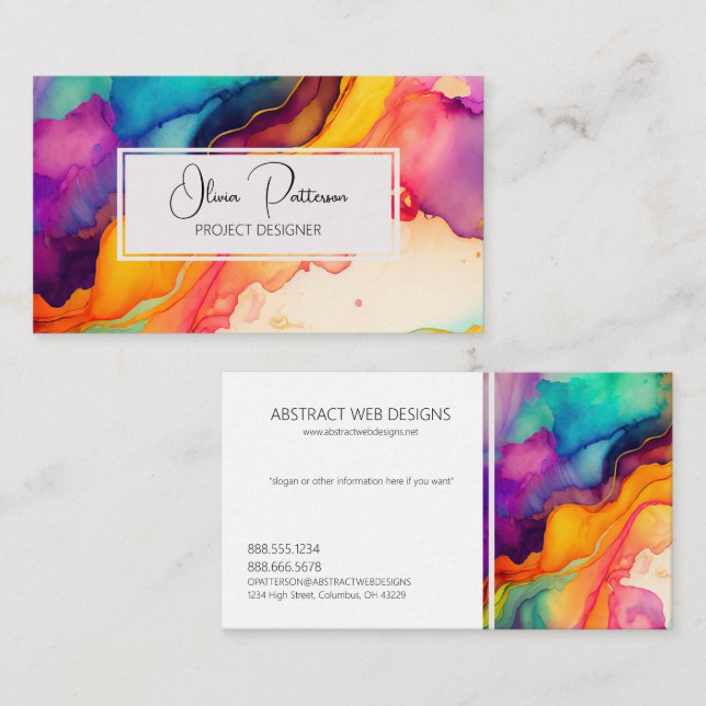 Colourful Abstract Alcohol Ink Liquid Style Business Card (Front/Back)