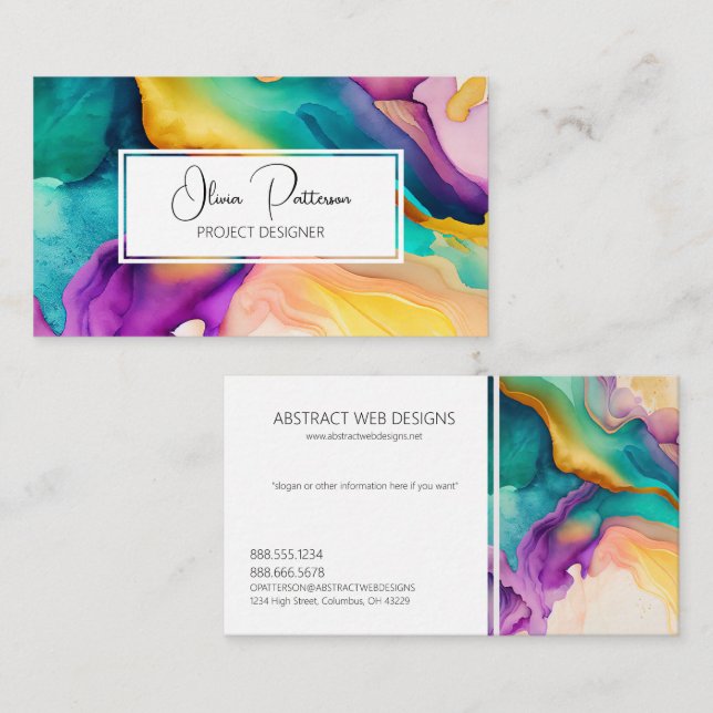 Colourful Abstract Alcohol Ink Liquid Style Business Card (Front/Back)