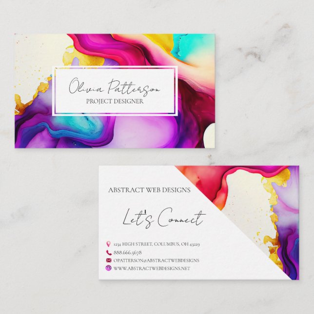 Colourful Abstract Alcohol Ink Style Business Card (Front/Back)